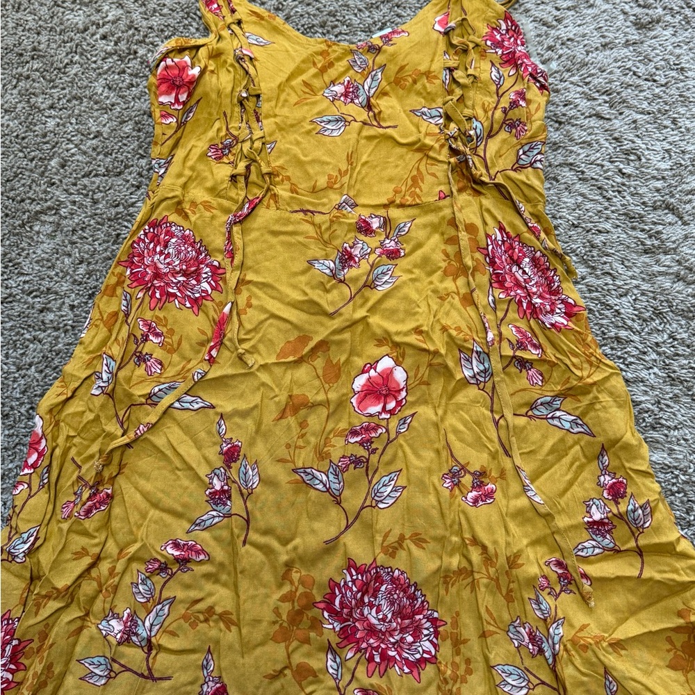 Charlotte Russe Mustard Dress with Pink Floral Design